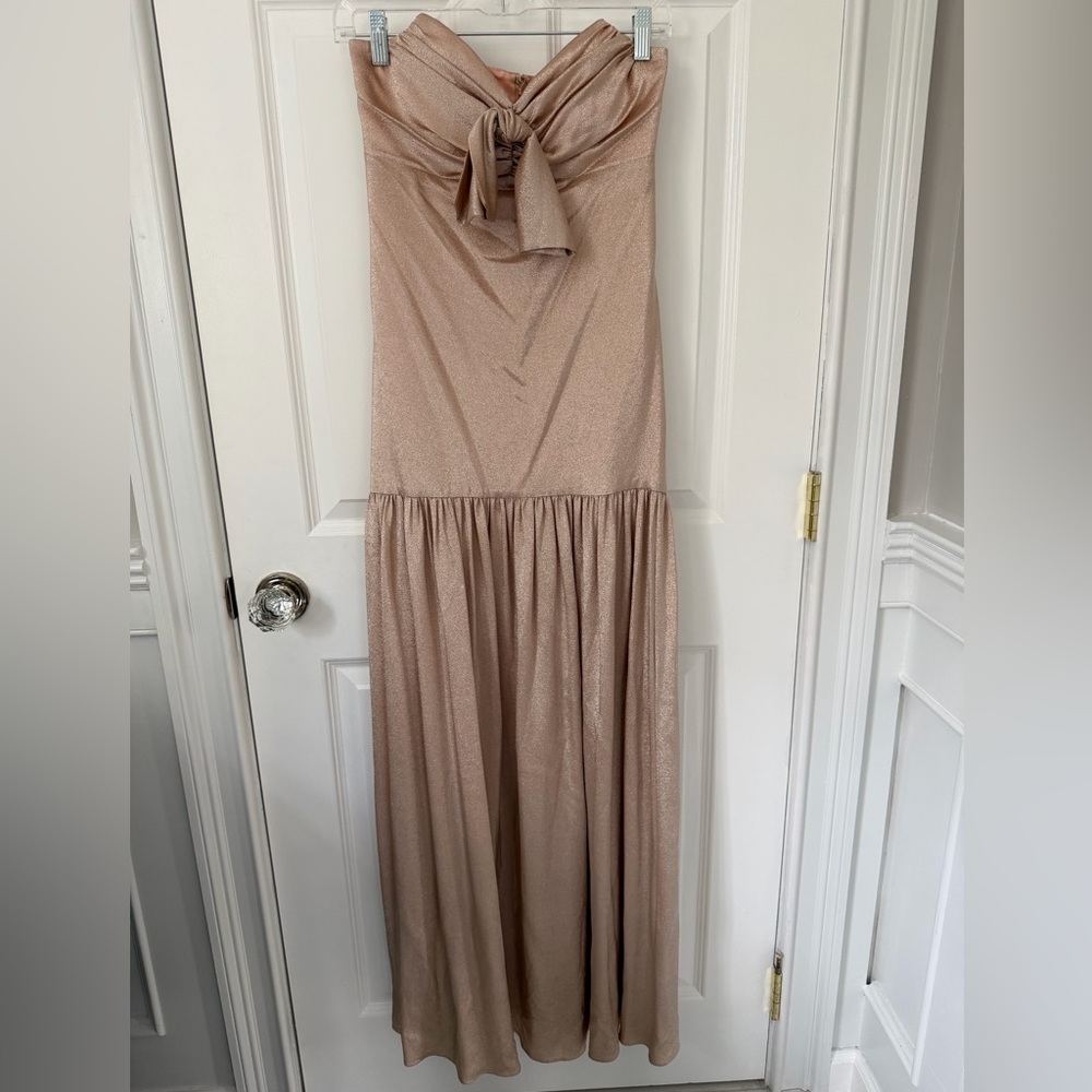 CAROLINE CONSTAS STRAPLESS BUSTIER DRESS IN ROSE GOLD - Picture 2 of 5